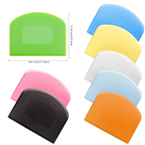 8 PCS Food-Safe Dough Cutter Bench Scraper, BPA Free Flexible PE Plastic Bowl Scraper, Multipurpose Scraper for Bread, Dough, Fondant and Icing Baking