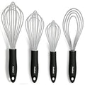 Anaeat Stainless Steel Kitchen Whisk Set of 4, Milk and Egg Beater Blender with Thick Wire for Whisking, Cooking, Baking, Beating and Stirring - 11'' Flat Whisk and 9''+11''+12'' Balloon Whisks - color: 4 Pcs Silver, size: 9+11+12 &11 inch