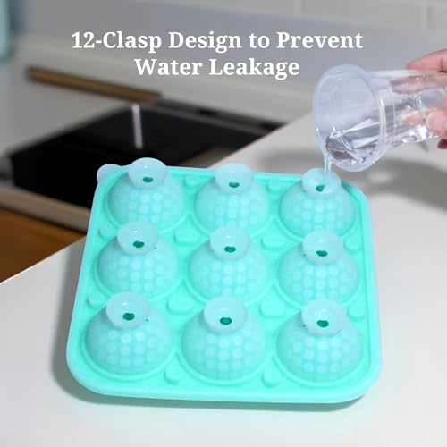 Golf Ball Ice Ball Mold with Lid,1Pack 9-Cavities Silicone 3D Golf Ball Ice Cube Mold,2”Sphere Round Ice Cube Tray for Whiskey,Bourbon,Cocktails,Chilling Drink - color: Golf Ball 9-Cavity 2Inch with Lid 1Pack
