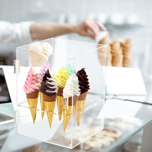 9Holes Ice Cream Cone Holder Stand, Acrylic Ice Cream Cone Cabinet - size: 9 Holes