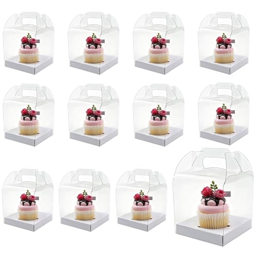 24 Count Individual Cupcake Containers, 4inch Cupcake Boxes Individual, Clear Cupcake Carrier (24, White) - color: White