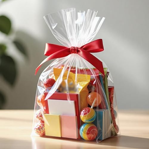 Morepack Flat Bottom Cellophane Treat Bags 100 Pcs 10x4x14 Inches - size: 10x4x14 Inch (100 Count)