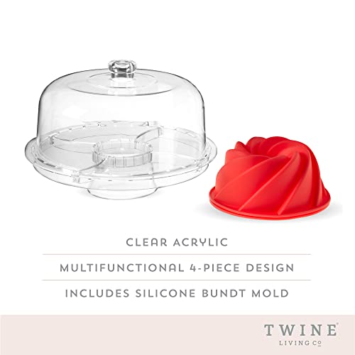 Twine Multi-Functional Acrylic Server with Bundt Cake Mold, Dessert Serving Platter Set, Cake Pan, Cake Stand, Clear Acrylic, Silicone, 4-Piece Set - color: Clear Acrylic and Silicone
