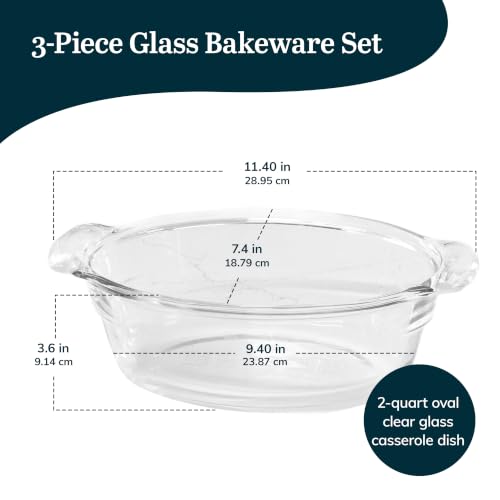 Libbey Baker's Premium 3-Piece Set, 1 Glass Baking Dish with 2 Lids - color: Premium - 3pc Casserole Set