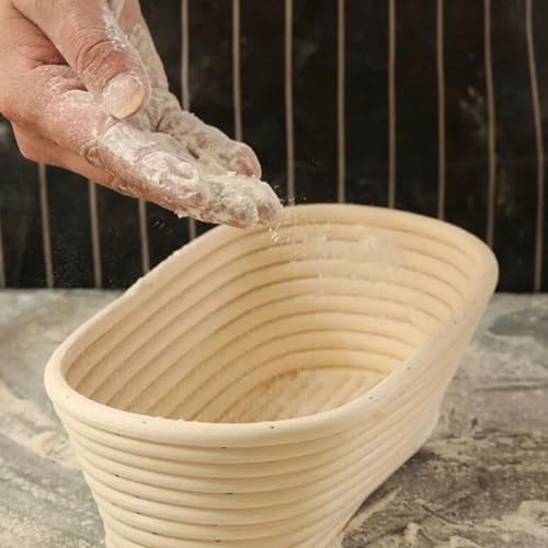 Oval Bread Proofing Basket, 10 inch Sourdough Proofing Bowls with Liners, Handmade Rattan Baskets for Bread Making Baking Fermentation - Set of 2