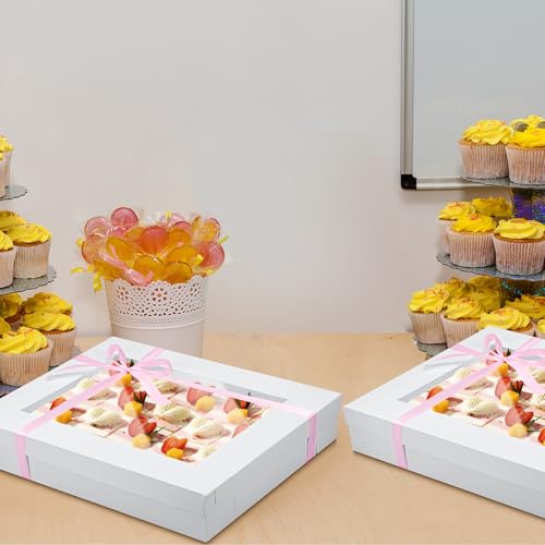 5 Set Full Sheet Cake Boxes with Cake Boards Window Pink Ribbon - color: Pink