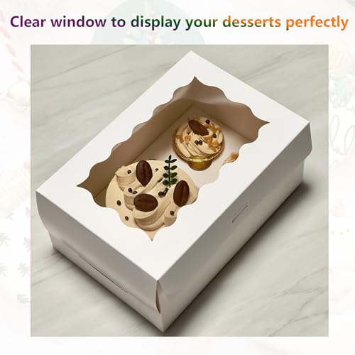 6 Sets Bento Cake Box with Cupcakes, Mini Cake and Cupcake Box with 2 Cupcakes and Tiered Mini Cake - color: White-6pack