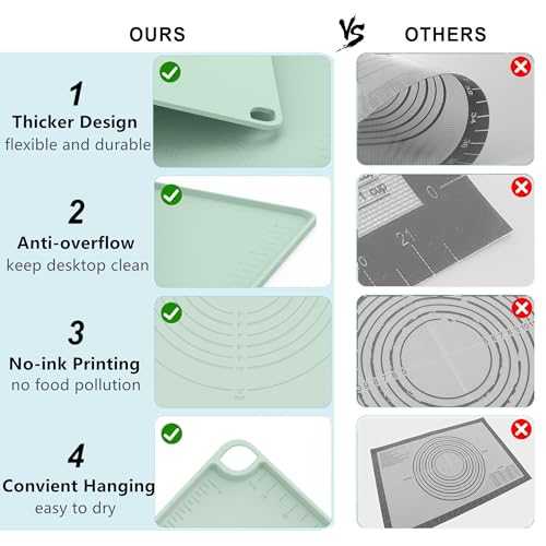 Silicone Baking Mat, Dough Rolling Mat, Pastry Mat for Rolling Dough, Silicone Rolling Mats for Pizza, Pie, Macaron, Bread (Sage Green, 24"×16") - color: Sage Green