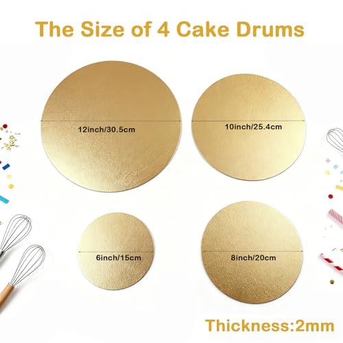 Gold Cake Boards 4 Pack, 6 8 10 12 Inch Round Cardboard Cake Base - color: Gold