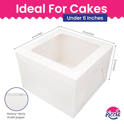 RICCLE 15pcs Cake Boxes, 8x8x8 Inches Tall Cake Box with Window, Large White Bakery Boxes, Baking Boxes, Square Cardboard Cake Box for Multi-Layer Cakes, Cake Decorating Supplies, Valentines Day - size: 15 PCS - 8×8×8
