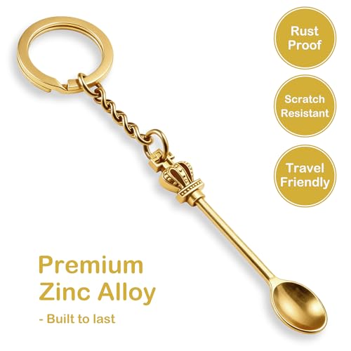8 Pack Tiny Mini Spoon Keychain with Split Key Rings - color: Gold