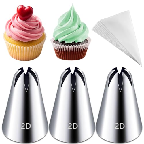 Hendiy 3pcs 2D Cake Piping Tips with 20 Piping Bags