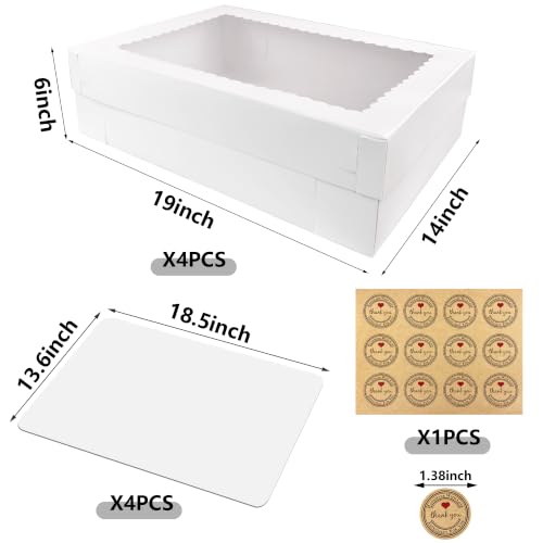 MUMULULU 4 PCS 19x14x6inch White Rectangular Cake Boxes with Cake Boards - size: White 19×14×6
