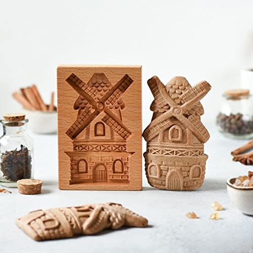 MOTEERLLU Wooden Springerle Cookie Molds for Baking, Windmill - style: Windmill