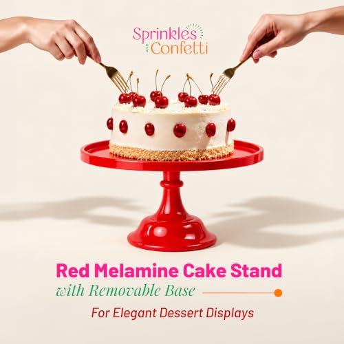 11-Inch Red Cake Stand, Melamine Pedestal Dessert Display for Parties - color: Red