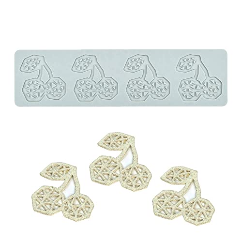 TUKE 3D Hollow Lace Fondant Molds Fruits Leaf Shape Lace Mat Party Cake Decoration Tool Cupcake Mat Silicone Molds for Polymer Clay Chocolate Baking Gummy Mould (Cherry_11.6x3.12x0.08inch_D) - size: Cherry_11.6x3.12x0.08inch_D