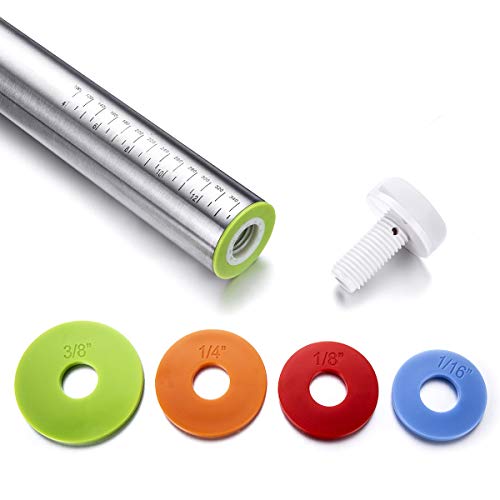 Stainless Steel Rolling Pin & Baking Mat Set with Adjustable Thickness Ring - size: 17-inch Blue
