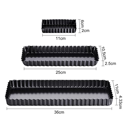 Boao 3 Pcs Rectangular Tart Pans with Removable Bottoms, 14''/10''/4''