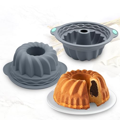 Tongjude 4 Pieces Silicone Fluted Tube Cake Pans, 7 Cups Tube Baking Pan, Jello Mold, Silicone Molds for Homemade Cake, Bread and Jello, Non-Stick, Grey - size: 4pcs fluted tube cake pans (7 Cups)