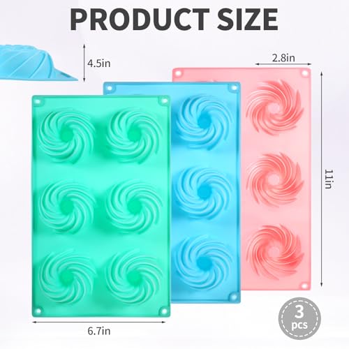 3 PCS Bundt Cake Pans for Baking, Non-stick Silicone Molds for Baking Jellies, Muffins, Donuts，Cookies, Cupcakes，6-Cavity Mini Cake Pans(Spiral Shape)