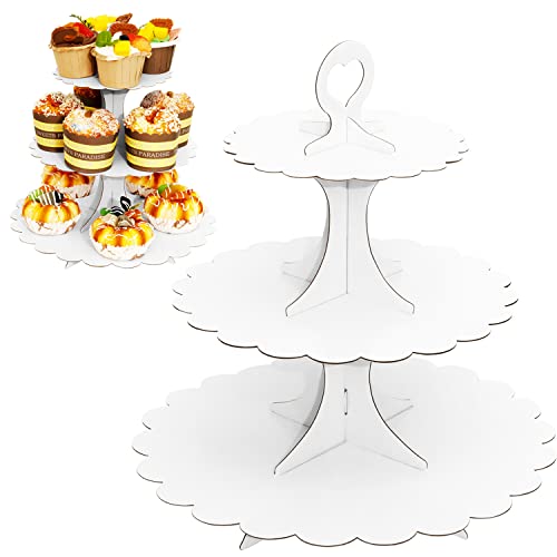 3-Tier Cupcake Stand White 2-Pack, Cardboard Dessert Display Tower - color: White 2 Pack