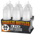 6 Pack 36 oz Plastic Condiment Squeeze Bottles for Sauces, Syrup Bottles