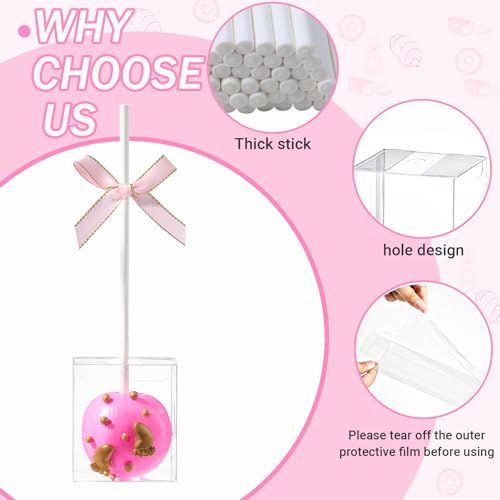 50 Pack1.75x1.75x2 Pre Cut Hole Cake Pop Boxes with Sticks Wrap Kit