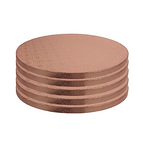 O'Creme Rose Gold Foil Round Cake Board - Gorgeous Design, Sturdy & Durable 1/2" Thick Drums, 14" Diameter - Pack of 5 Disposable Circles - color: Red, size: 14"