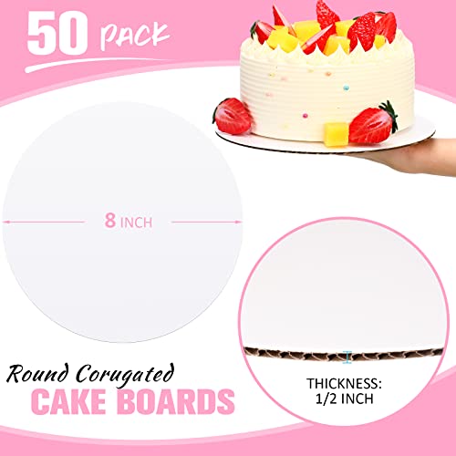 Potchen 50 Pack Cake Boards Round White Circle Cardboard Base,8 Inch - size: 8 Inch