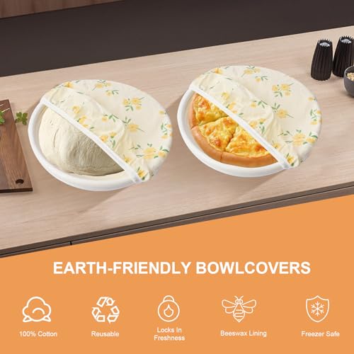 2Pcs 10inch Reusable Beeswax Elastic Bowl Covers for Bread Proofing - style: small Flower