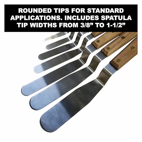 Albion Engineering 1258-G01 7-Piece Classic Offset Caulk Tooling Spatula Set, Stainless Steel with Hardwood Handle - size: Multiple Sizes: 3/8"-1-1/2" Wide x 3"-6" Long, style: Set