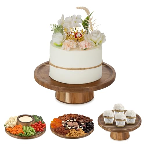 NUPTIO Wooden Cake Stand, Acacia Wood Cupcake Holder, 9.5 Inch - size: 9.5" Diameter