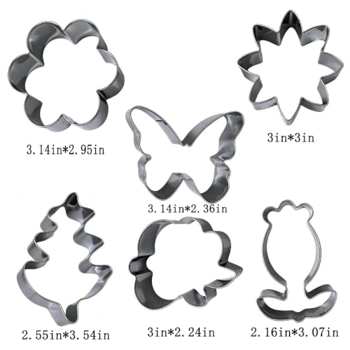 Flower Cookie Cutter Set - 6Pcs Flower Shaped Cookie Cutter-Daisy, Tulip, 4 Shaped of Flowers, Butterfly, Leaves, Stainless Steel Cookie Cutters, Baking Tool for Homemaking Cookie - color: B