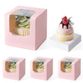 Hoewina 28 PCS Cupcake Boxes, Individual Cupcake Containers with Window - color: Pink