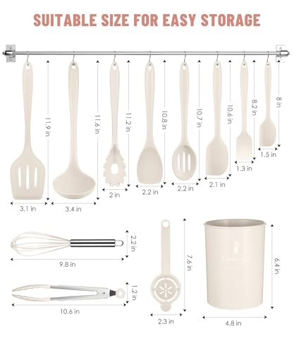 Khaki Kitchen Utensils Set-12 Pieces Silicone Cooking Utensils Set - color: Khaki