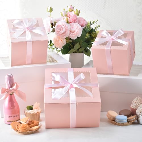 KPOSIYA 40pcs 6x6x5 In Cake Boxes with Cake Boards（20 Boxes & 20 Boards） - color: Pink, size: 6x6x5 inch