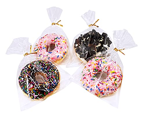 Wowfit 100 CT 5x7 Clear Cellophane Cookie & Treat Bags, 4" Gold Twist Ties - size: 5x7 Inch (Pack of 100)