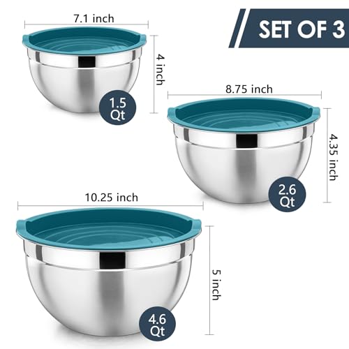 P&P CHEF Stainless Steel Mixing Bowls with Airtight Lids, Blue - color: Blue, style: Airtight Lids