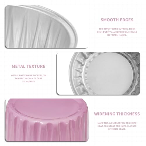 Mother's Day 50Pcs Mini Aluminum Foil Cupcake,5oz Pink Baking Cups with Lid - color: Pink