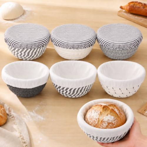 6 Set Mini Banneton Basket for Sourdough Bread Proofing, Blue Gray - color: Blue Gray, size: 5.5 x 2.36 Inches