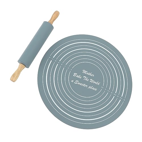 Large Silicone Rolling Pin Pastry Baking Mat Set for Kitchen (Grey) - color: Gray