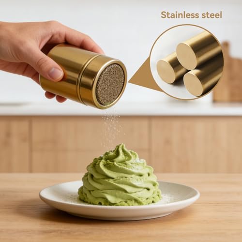 Powder Sugar Shaker Duster, Stainless Steel Dredge Shaker Powder Sugar Dispenser Fine Mesh Shaker for Salt Seasoning