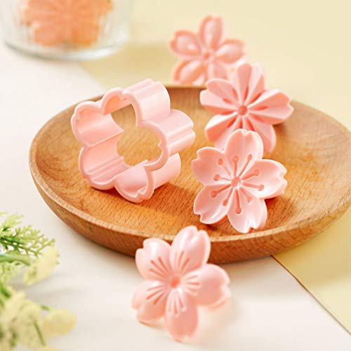 Pastry/Cookie/Fondant Stamper, 2-Inch Press Cookies Mold with 4 Stamps Pink Cherry Blossom Shape Flower Hand Pressure Pastry Tool Fondant Cutters Set for Baking