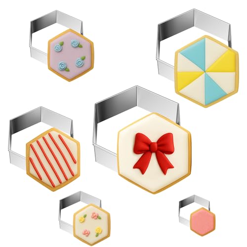 FUSOTO 6PCS Hexagon Cookie Cutter Set, Round Shaped, 1.5-4 Inch - style: Hexagon