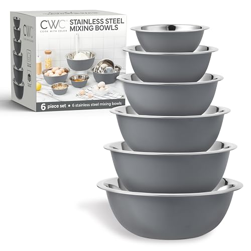 COOK WITH COLOR Stainless Steel Mixing Bowls Set - Nesting Bowls, 6 Pieces, Grey - color: Gray