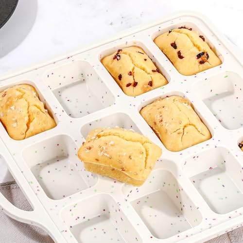 Silicone Mini Loaf Pan with Metal Frame, 12 Cups, Bread Silicone Molds - color: Creamy Confetti, size: Mini 12-cup: 1.9"x2.9"