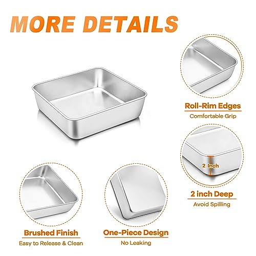 TeamFar Square Cake Pan, 6 Inch Stainless Steel Square Baking Pan Set of 2