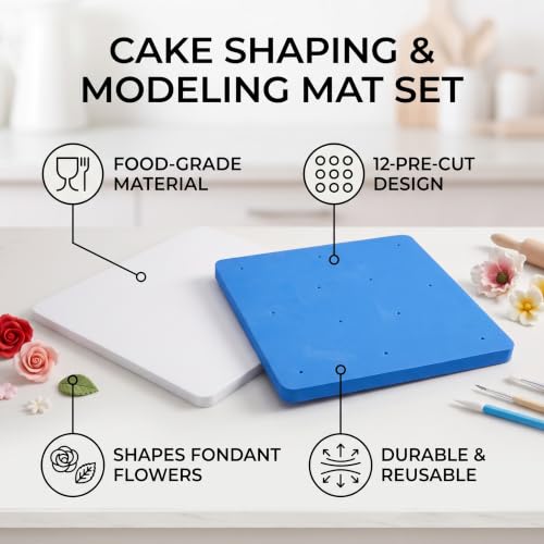 12-Hole Fondant Shaping Mat, 8x8 Inch Non-Stick 2-Pack
