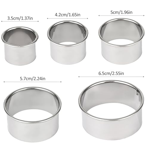 5-Piece Round Cookie Cutters Set (1.37"-2.55"), Stainless Steel Doughnuts Circle Cutters for Baking, Pastry & Vegetable Garnishes