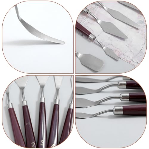Nogeqi 5PCS Cake Cream Spatula, Stainless Steel Icing Frosting Spatula for Cake Decorating, Art Painting Baking Pastry Tool for Fondant Chocolate Cream Toner